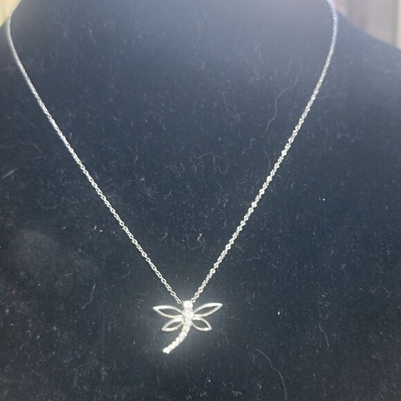 925 Sterling Silver Necklace 18" w fine Silver Dragonfly Pendant Cubic Zirconia - Picture 8 of 16